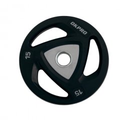 Диск олимпийский полиуретановый 15 кг OKPRO серый лого